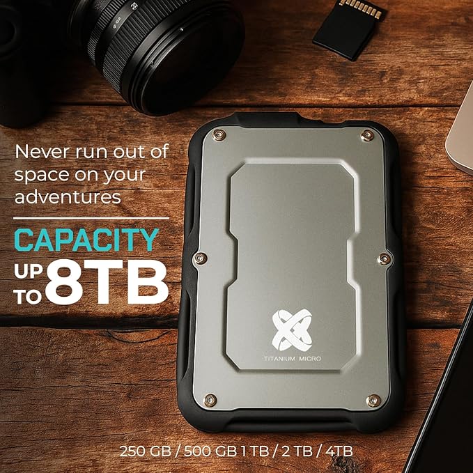 Titanium Micro 1TB External SSD, Titanium One Portable SSD - Up to 550MB/s, USB 3.2 Gen 2 USB-C USBA, Rugged IP66 Water Resistance, Drop Proof, External Solid State Drive Storage for PC Mac Smartphone