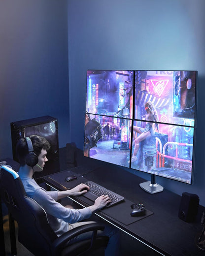 Quad Monitor Mount, Holds Screens up to 40 Inches and 25 lbs, Fully Adjustable 4 Monitor Mount with C-Clamp and Grommet Base, Aluminum, Silver