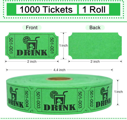 ESSENTIAL 1000 Raffle Tickets Rolls, Drink Tickets Single Roll for Events, Leisure, Movie Watching, Entertainment, Class Reward & Prizes (Green - 5 Color Selection)