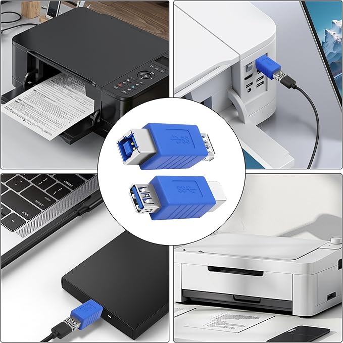 MEIRIYFA USB A to USB 3.0 B Printer Adapter, USB 3.0 Type-B to USB3.0 Type-A Female Adapter Converter 5Gbps for Printer, Scanner, External Hard Drive, Laptops - Blue, 2PCS (USB-B Female)