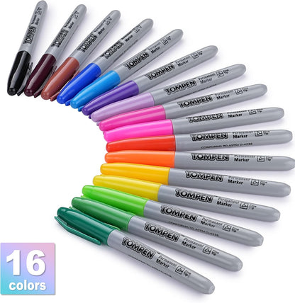 Permanent Markers,Fine Tip,160 Pack Bulk,16 Assorted Multicolor Colors,Waterproof Permanent Marker Pens with Quick Drying on Wood,Plastic,Paper,Metal,Mirror for Office School Classroom Home