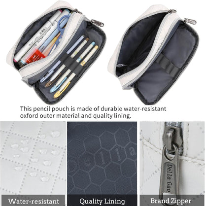 Della Gao Pencil Case Large Capacity Pencil Pouch Soft Quilted Pen Bag Office Stationery Organizer Sturdy Pencil Bag for Men Women - Beige