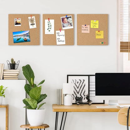 AKTOP Cork Board Bulletin Board 12x12, 1/2" Thick Cork Board Tiles 6 Pack, Small Square Pin Board for Wall, Self Adhesive Corkboards with 60 Push Pin Wood Clips for School, Home & Office
