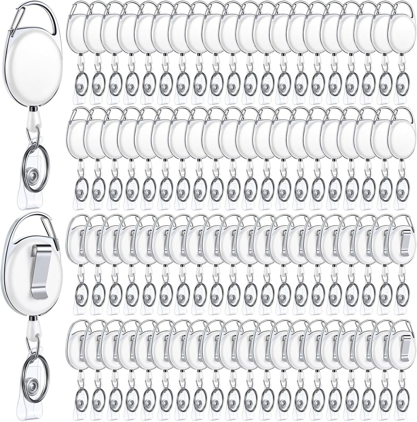 Yaomiao 100 Pack Retractable Badge Holder Reel with Clips Heavy Duty ID Card Holder Reels Bulk with Key Ring for Office Worker Doctor Nurse Employee School Students (White)