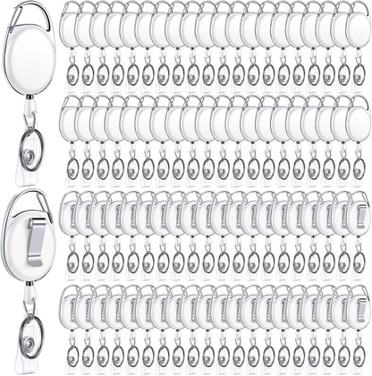 Yaomiao 100 Pack Retractable Badge Holder Reel with Clips Heavy Duty ID Card Holder Reels Bulk with Key Ring for Office Worker Doctor Nurse Employee School Students (White)