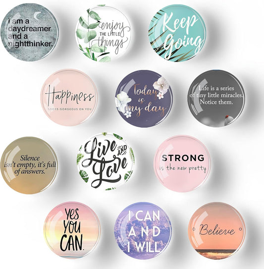 12Pcs Glass Strong Magnetic Refrigerator Magnet Fridge Sticker,Motivational Fridge Magnets Decoration for Crafts,Strong Fridge Magnets for Kitchen, School,Office Whiteboard, Cabinet and Dishwasher