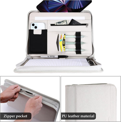 ProCase Portfolio Business Padfolio Folder with Zipper, Conference Meeting Executive File Legal Document Organizer with Pockets Letter Size A4 Writing Pad Notepad Padfolio -Grey