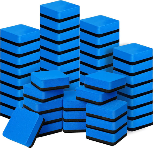 Dry Erase Markers, 48 Pack Magnetic Whiteboard & Chalkboard Cleaners, Small Magnetic Erasers (Blue)