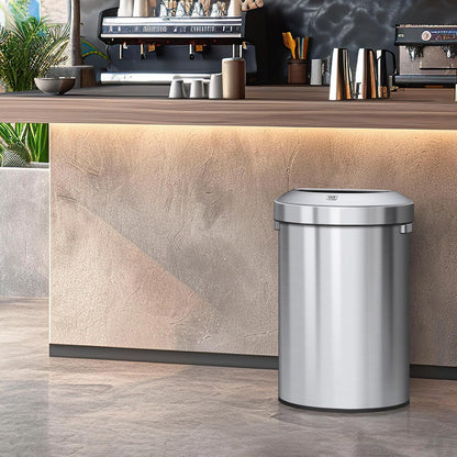 EKO Urban 16 Gallon Semi-Round Open Top Waste Bin, Stainless Steel Half Round Commercial Trash Can for Indoor and Outdoor, Extra Large Metal Garbage Bin for Home, Office, Restaurant, Restroom, 60L