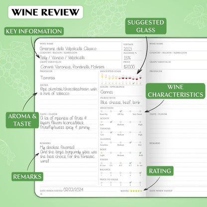 Legend Wine Tasting Journal – Wine Guide & Diary – Unique Accessories & Gifts for Wine Lovers, Women & Men, Eco Leather Notebook (Forest Green)