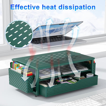 gianotter Desk Organizers and Accessories, Monitor Stand with Drawer and 2 Pen Holder, Desktop Organizer Suitable for Offices and Dormitories (Green)