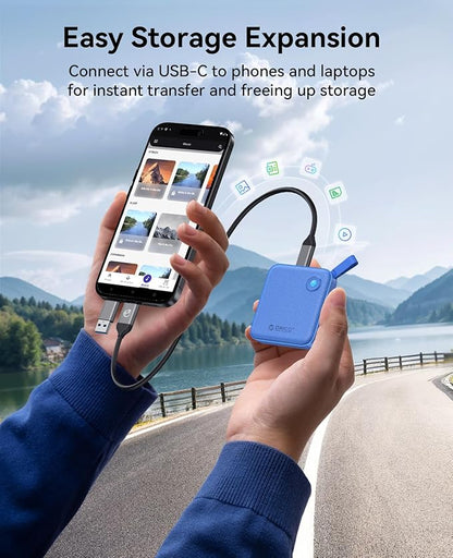 ORICO Portable SSD 2 TB with 2 in 1 USB C Cable, External Solid State Drives, Up to 460MB/s, Status Indicator, Reliable Storage for USB-C Smartphone, PC - B5PLUS(Blue)