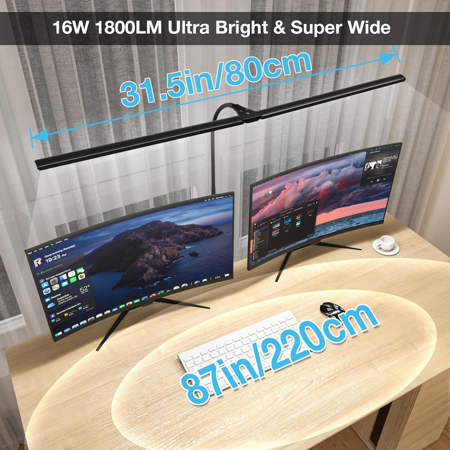 Desk Lamp for Office Home, 31.5" Desktop Lighting Bar with Gooseneck, Clip on Desk Light with Clamp, Bright Dimmable Table Lamp for Study, Work, Computer, Monitor, Reading