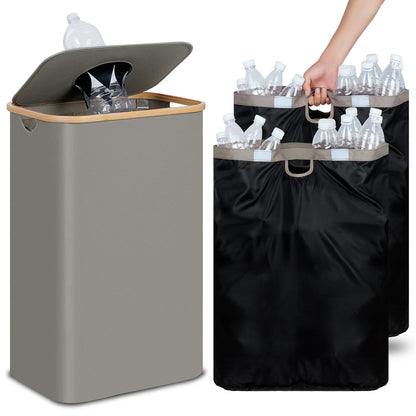 efluky Recycle Bin 26 Gallon, 100L Recycle Bin for Kitchen with 2 Removeable and Reusable Inner Bag, Large Recycling Bin with Lid for Bottle Can Plastice Stickers (Grey)
