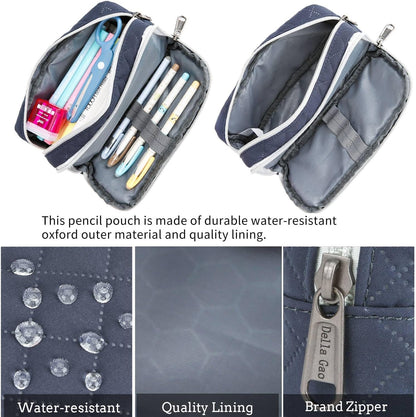 Della Gao Small Pencil Case Large Capacity Pencil Pouch Marker Pen Bag Coin Pouch Office Stationery Organizer (DarkBlue-02RH)