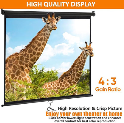 SUPER DEAL 72'' 4:3 HD Projection Screen Foldable Anti-Crease Portable Projector Movie Screen Manual Pull Down for Home Theater Presentation Education Outdoor Indoor Public Display, Black