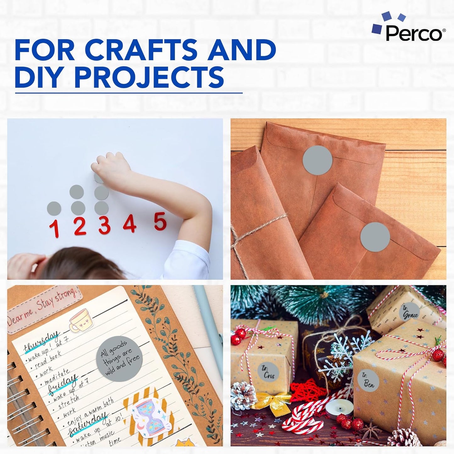 Perco Grey 2-Inch Round Circle Dot Sticker Labels with Easy Peel Perforation - 500 Labels per Roll - Strong Adhesion, Vibrant Colors for Organizing, Crafting & More - Made in USA