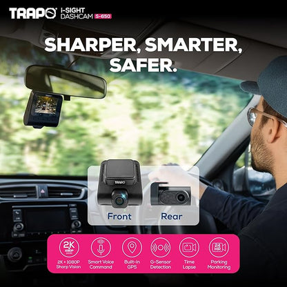 S650 Dash Cam 2K HDR 2560x1440P Front and Rear Dash Cam, Car Camera with ADAS, Voice Control, Super Capacitor, Parking Surveillance, Built-in GPS & Wi-Fi, 60 FPS Front + 30 FPS Rear