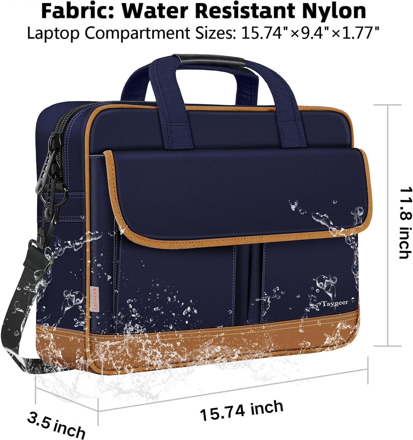 Taygeer Briefcases for Men, Water Resistant Laptop Bag 15.6 Inch for Business, Travel Office Crossbody Carry On Laptop Carrying Case, Messenger Shoulder Bag Fit 15.6 Inch Notebook/Computer, Blue Brown