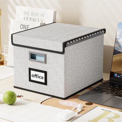 Huolewa Decorative File Storage Organizer Box with Lid, Portable Collapsible Linen Hanging Filing & Storage Boxes for Office/Decor/Home (White) - 14.9 x 12.7 x 10.8 inch - 1Pack