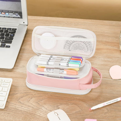 Pencil Case Large Zipper Pencil Pouch for Girls Kids Teens Adults Aesthetic Pencil Bag Stationery Organizer Pen Pencil Case with Handle for School Pink