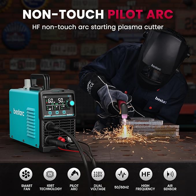 bestarc Plasma Cutter, [Pilot Arc][Large LED Display][Air Sensor] 50A bestarc Plasma Cutter Machine 110/220V Dual Voltage, 1/2'' Clean Cut 3/4 Inch Max Cut, Post Flow Mesh, 2T/4T for Beginners DIY