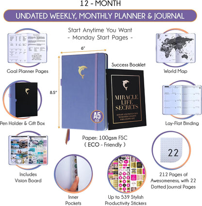 Journal for Men- Undated Daily, Weekly & Monthly Planner with Budget Section | A 12 Month Journey to Increase Productivity & Happiness | Life Organizer & Gratitude Journal - Horizontal Format