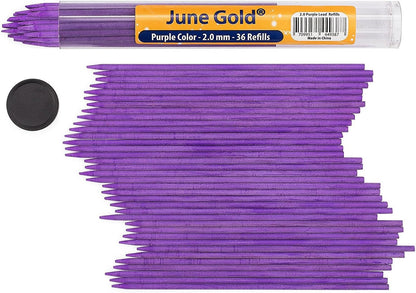 June Gold 36 Purple (Amethyst #106) Colored 2.0 mm Lead Refills, Bold Thickness for Heavy Use, Break Resistant with a Convenient Dispenser