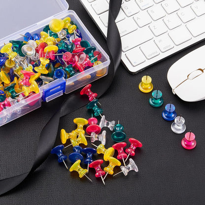 Outus 100 Pcs Giant Push Pins Large Thumb Tacks Plastic Heads 1 Inch Jumbo Push Pins for Cork Board Map Posters Office School(Rose Red, Clear, Dark Blue, Dark Green, Yolk Yellow)