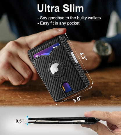 Airtag Wallet for Men,with Money Clip 11 Cards Slim Front Pocket Leather RFID Blocking Wallet with Gift Box
