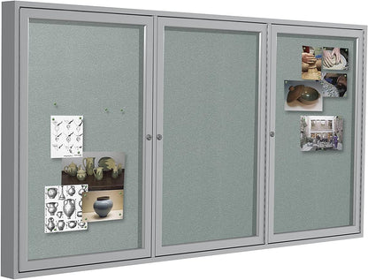 Ghent 48"x96" 2-Door Outdoor Enclosed Vinyl Bulletin Board, Shatter Resistant, with Lock, Satin Aluminum Frame - Silver (PA34896VX-193), Made in The USA,Medium