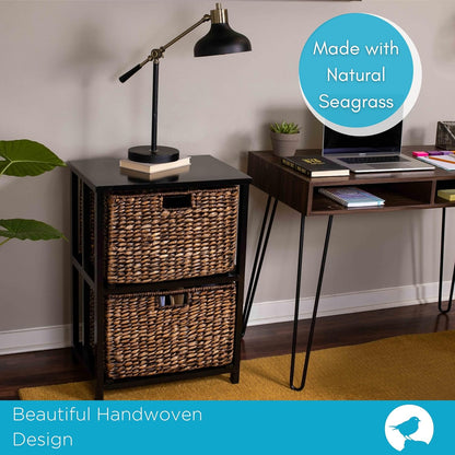 BIRDROCK HOME 2 Tiered File Cubby w/Wood Top - File Cabinet, Home Office Storage, Nightstand, Decorative Wooden Organizer | Desk, Modern Table, Shelves, Side Table, Craft Furniture - Brown Wash