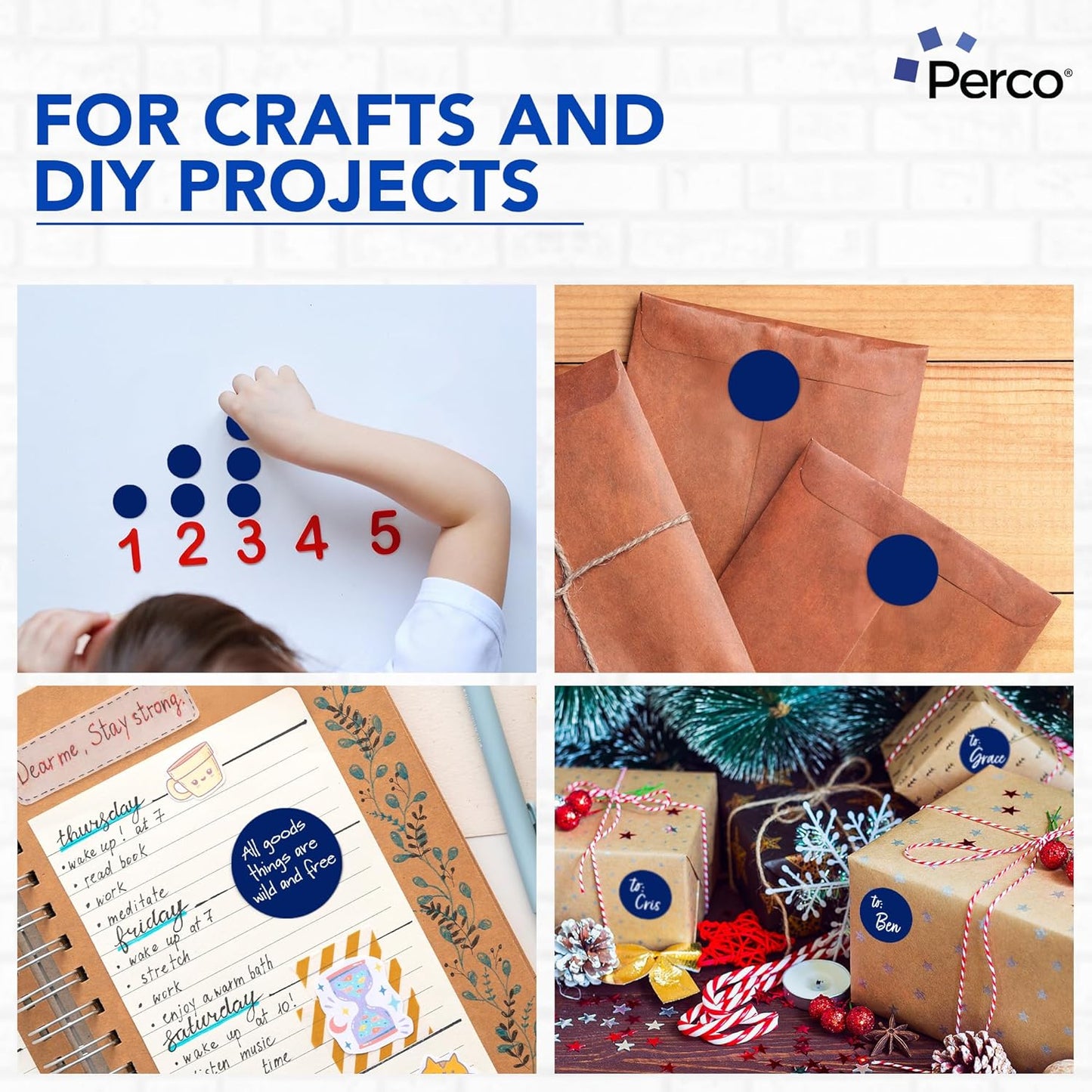 Perco Dark Blue 2-Inch Perforated Circle Dot Sticker Labels — 10 Rolls, 5,000 Round Stickers — with Permanent Adhesive for Organizing, Color Coding, Bin Labeling, Packaging Alerts—Made in USA