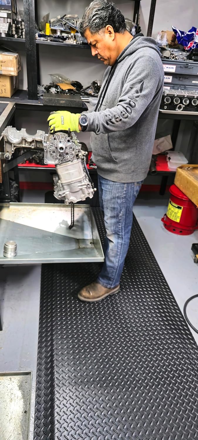 Rhino Mats, American Classic Diamond Anti-Fatigue Mats, Industrial Ergonomic Comfort Standing Mat for Work, Home, Garage, Office, Kitchen or Anywhere (Black 9/16" Thick, 3 FT. x 14 FT.)