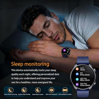 Smartwatch for Men & Women, 1.43" AMOLED Fitness Tracker GPS, Bluetooth Call, Heart Rate, Blood Oxygen (SpO2), Sleep Monitor, 100+ Sports Modes, iPhone & Android – Blue