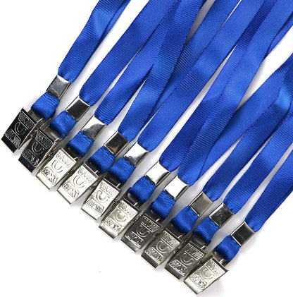 Beebel Blue Lanyards 100 Pack Nylon Flat Badge Lanyard Bulldog Clip for Id Badge Name Tag