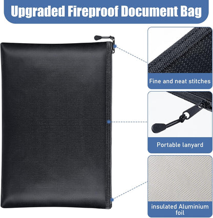 Epakh 6 Pack Fireproof Document Bags 13.4 x 9.4 Inch Waterproof and Fireproof Money Bag Document Holder with Zipper Fireproof Safe Storage Bag for A4 Documents, Money, Passport and Tablet