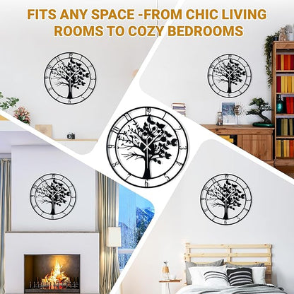 24inch/60cm Large Tree of Life Wall Clocks for Living Room Decor,Bedroom,Battery Operated Big Metal Decorative Analog Silent Non Ticking Wall Clock,Room Wall Decor (Tree of Life, 24 inches)