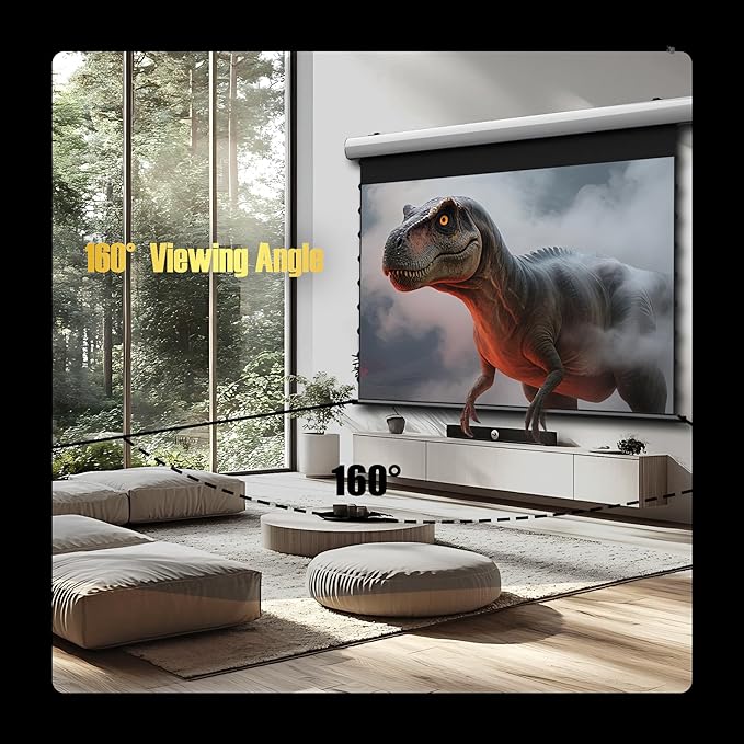 FlowArc Deluxe Smart Motorized Drop Down Screen Gray Crystal,White Aluminium Casing Ceiling/Wall Mount, 3D Enhanced,Compatible Lumen up to 1800 ANSI Standard/Telephoto Projector (150")