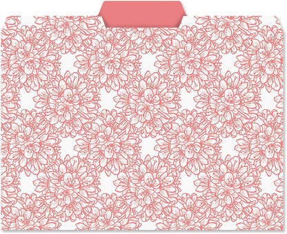 Current Charcoal & Coral File Folders Value Pack - Bulk Set of 24, 6 Pretty Decorative Designs, 1/3 Cut Tabs, Heavy-Duty Paper Stock, Office Supplies for Home & Work, 9-½” x 11-¾” Letter Size