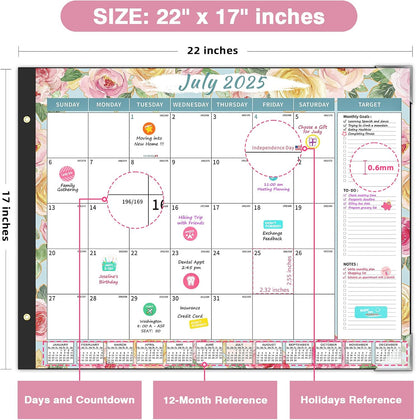 Ospelelf Desk Calendar 2025-2026 Large 22'' x 17'' Monthly Calendar 2025 Desktop Calendar, 18 Month Calendar, Use July 2025 - Dec 2026, Floral
