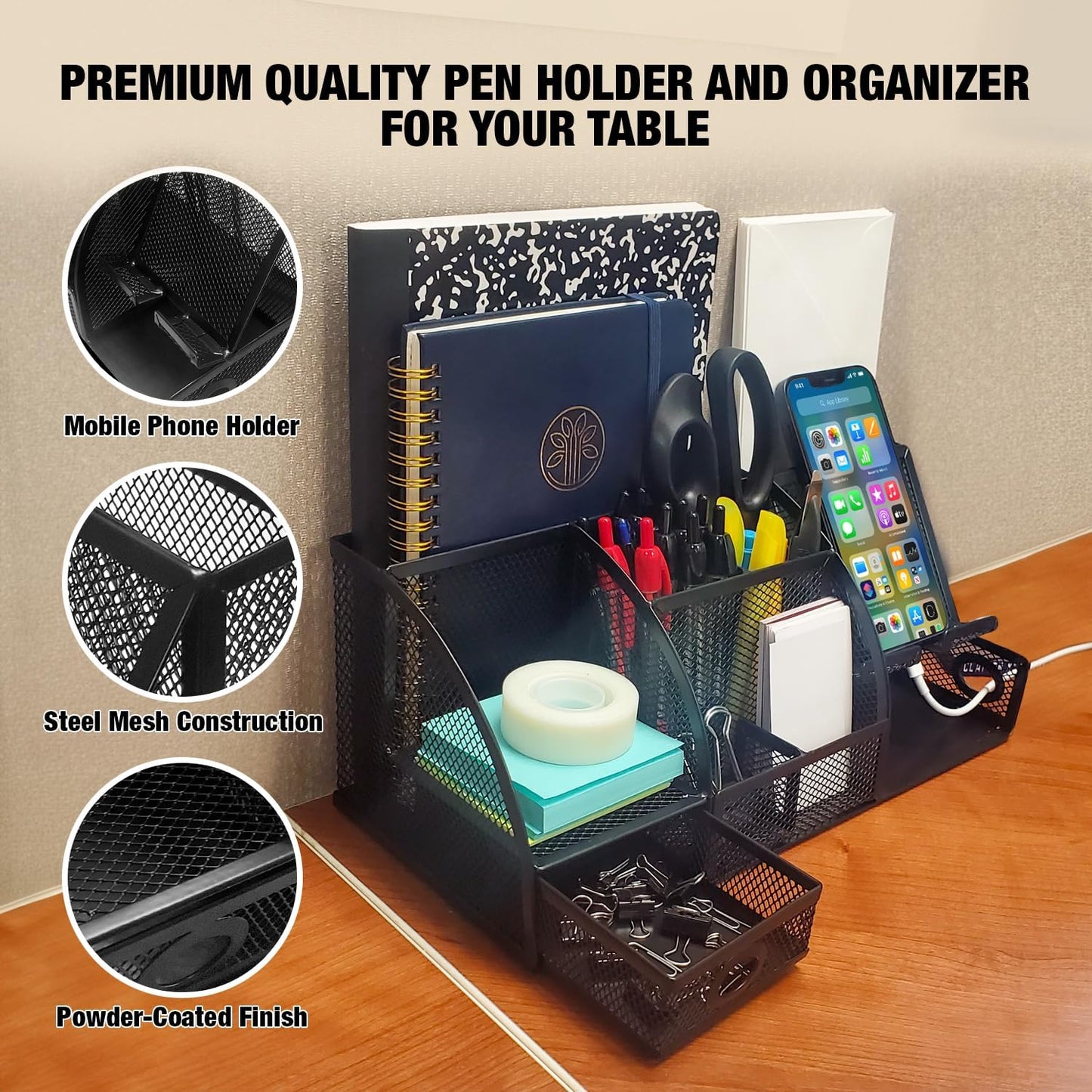 Mesh Desk Organizer Set Office Accessories - Desk Organization with multiple compartments for Desk Supplies, Desk Storage Organizer, Desktop Organizer with drawers, Desk Organizers and Accessories