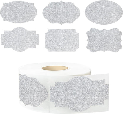 350 PCS Gift Tags Stickers Name Labels Stickers,2" x 1.2" Fancy Shape Stickers Self-Adhesive Handmade Bottle All-Purpose Jar Labels for Presents Cosmetic Decoration Jars Food Craft (Bright Silver)
