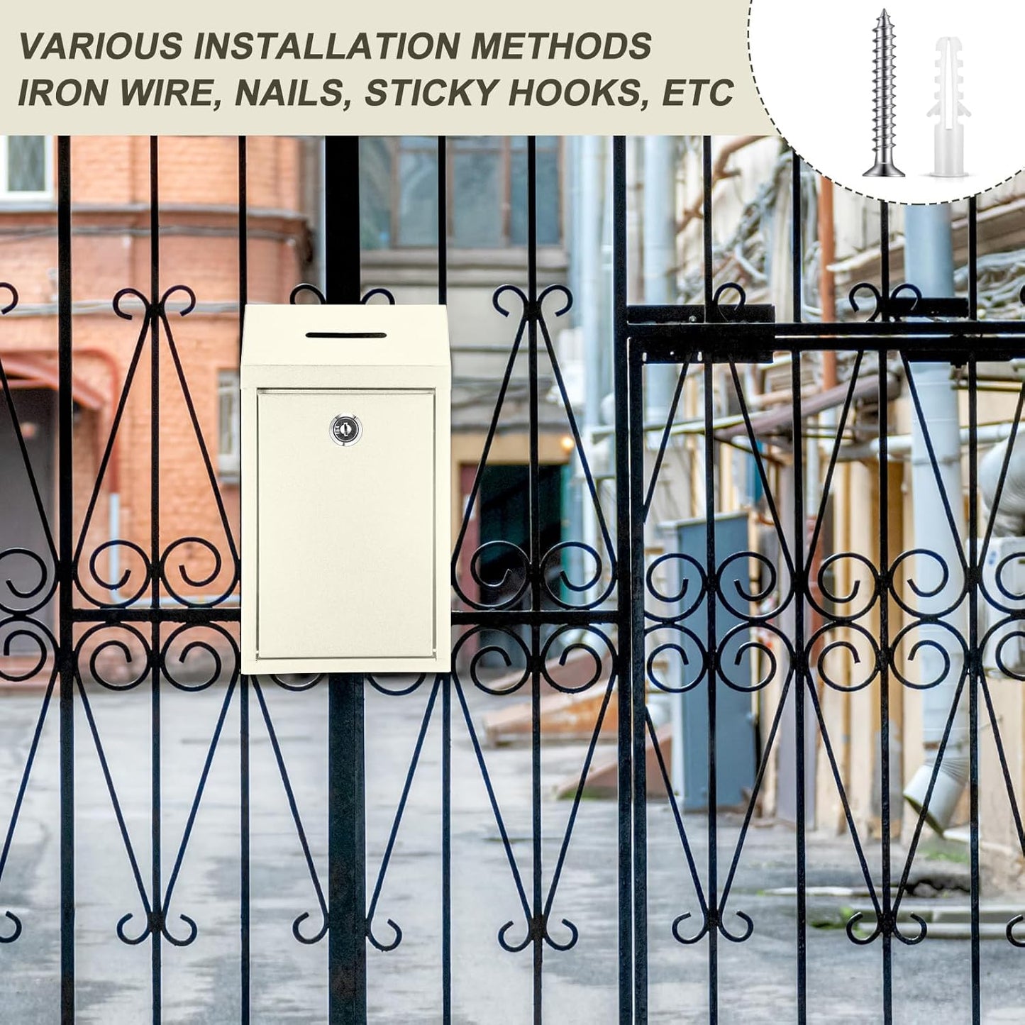 Metal Donation Cash Box Collection Safe Suggestion Box with Lock Wall Mounted Mailbox Delivery Ballot Container for Home Office Outdoor Door