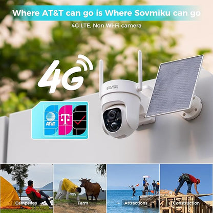 Sovmiku CQ3 4G LTE Cellular Security Camera Wireless Outdoor, $14.9/Month for Unlimited Data, Easy to Setup, IP65 Waterproof, No Wi-Fi Surveillance Cam Two Way Audio, Color Night Vision, 32GB Included