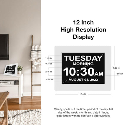 American Lifetime Dementia Clock 2025 Large Digital Display for Seniors with Day and Date, Alzheimer’s Calendar with Custom Alarms, 12-Inch Screen, Black