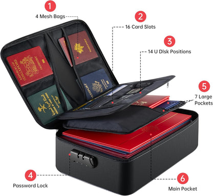 GIANTLUMl 5200°F Fireproof Document Box with Lock,Safe Fireproof Document Bag for Home&Office,Important Documents Organizer,Safety Storage Box Waterproof,8 Layers File Organizer,Portable Travel Safe