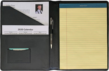Personalized Premium Genuine Leather Portfolio Folder, Padfolio for Men and Women, with Business Card Holder, Pockets, Pen Loop, Document Organizer - Black