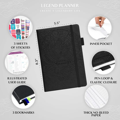 Legend Planner – Weekly & Monthly Life Planner to Hit Your Goals & Live Happier. Organizer Notebook & Productivity Journal. A5 (Black)