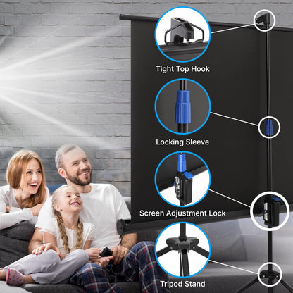 Pyle 60 Inch Portable Projector Screen with Tripod Stand – Fold Out Roll Up, HD Premium 16:9 Aspect Ratio, Matte Viewing Surface for Indoor and Outdoor Use, Perfect for Home, Office and Presentations